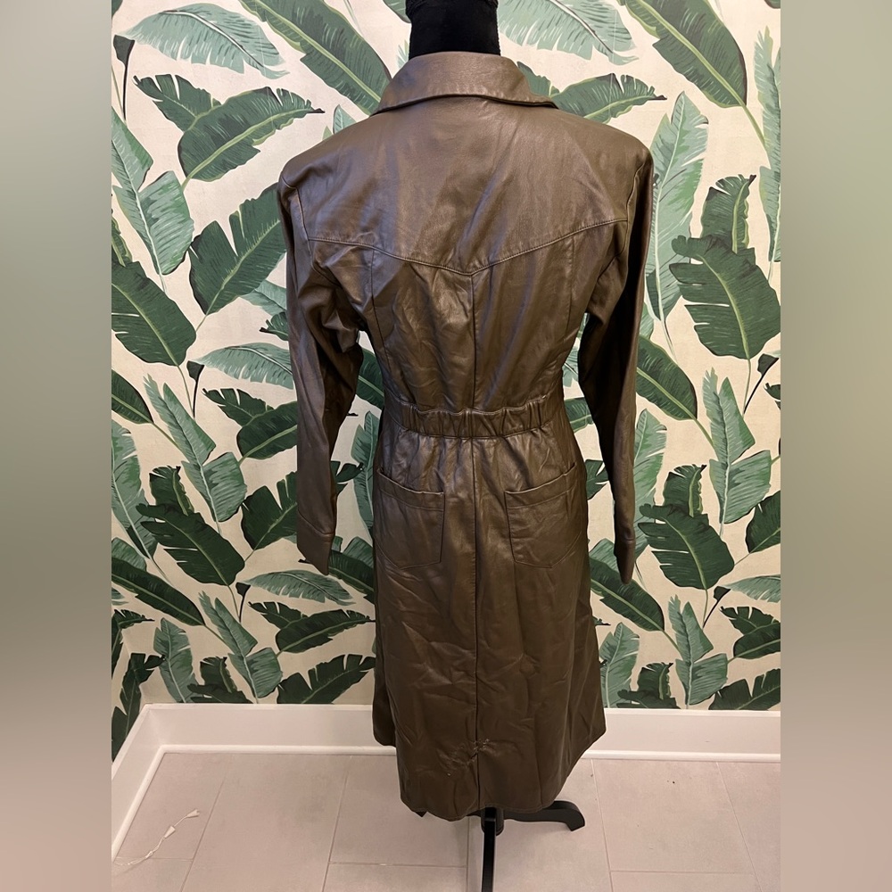 Marissa Webb RTR Green Faux Leather Dress Long Sleeve Trench Belted Womens 4 - Picture 7 of 10
